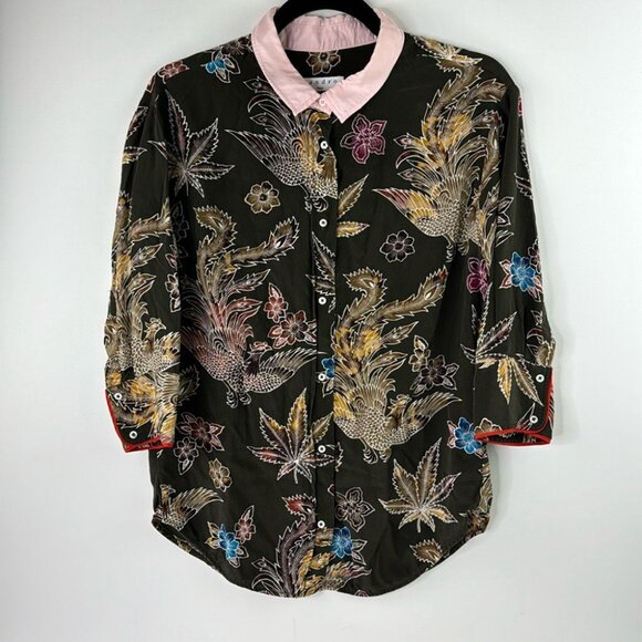 Sandro Paris Brown Floral Pink Collared Silk Blouse - Picture 2 of 14